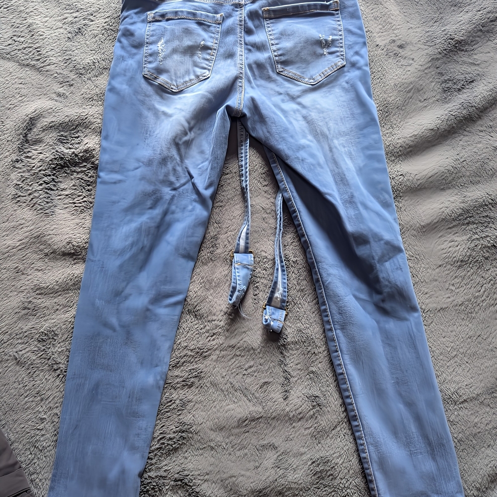 Distressed Blue Denim Overalls - Picture 2 of 4